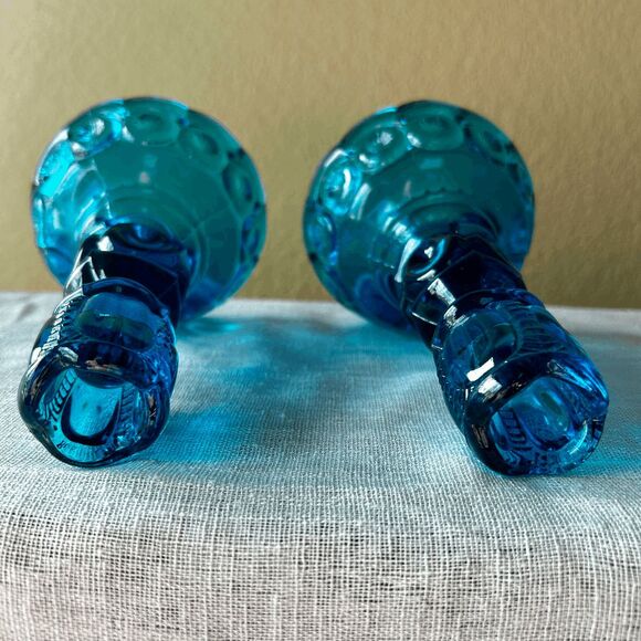 Vintage L.E. Smith Moon & Star Colonial Blue Glass Candlestick Holders – Set of - Picture 3 of 5
